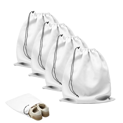 LAKE OF FIRE 4-Piece Travel Shoe Bags for Packing, 17.7" x 13.8" Dustproof Shoe Bags with Drawstring Closure,Washable & Reusable(White) - color: White