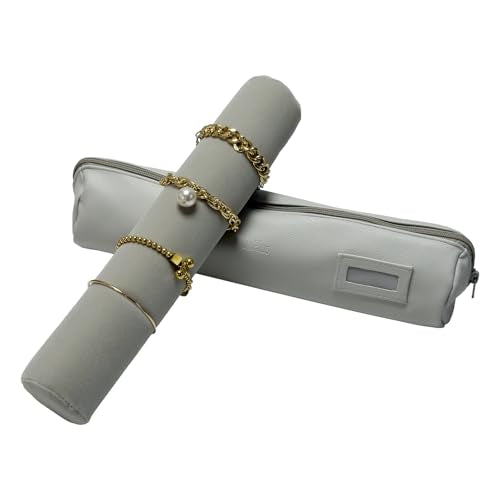 UnionPlus Travel Jewelry Roll, Organizer for Brackets Bangles Watches, Great Jewelry Organizer for Travel, Grey Leatherette - color: Grey Leatherette, size: Large