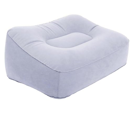 Inflatable Foot Rest for Travel, Soft Flocking Airplane Leg Rest Pillow, Portable Cushion Ottoman for Flights, Office, Home, Camping (Gray)
