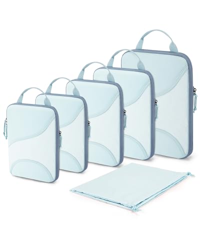 BAGSMART Compression Packing Cubes - 6 Set Travel Packing Cubes for Suitcases, Compression Suitcase Organizers with Shoe Bag - color: 03-Light Blue