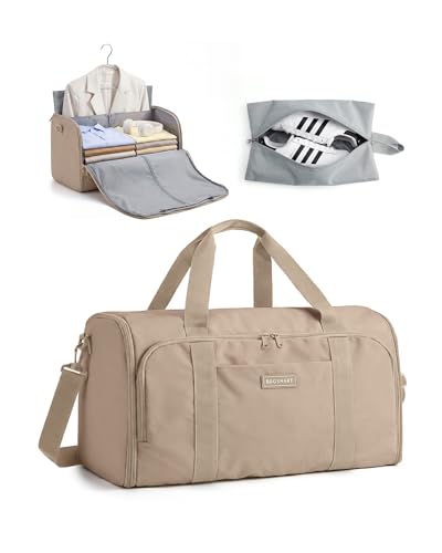 BAGSMART Garment Bag Duffle Bag for Travel Convertible 2 in 1 Suit Bag for Hanging Clothes Carry on Travel Bag with Shoes Bag,Shoulder Strap Weekender for Dresses, Coats, Shirts (Brown) - color: Brown