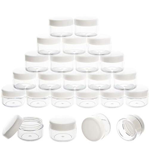 5 Gram Sample Containers with Lids, Mini Makeup Containers, Empty Plastic Travel Cosmetic Containers with Labels(25 Count, White Lid) - color: White