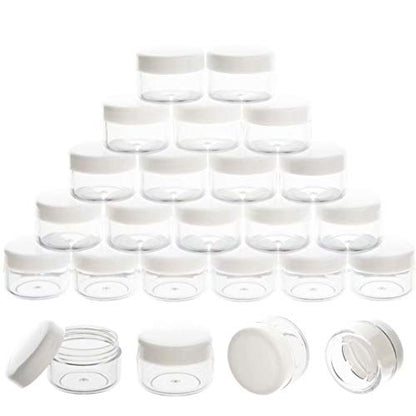 5 Gram Sample Containers with Lids, Mini Makeup Containers, Empty Plastic Travel Cosmetic Containers with Labels(25 Count, White Lid) - color: White