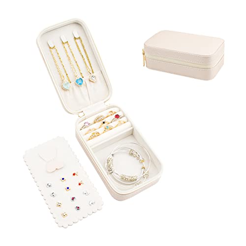 Small Travel Jewelry Organizers Box for women with PU Leather Portable Mini Jewelry Case with compartments for Necklace Rings Earrings,Luxury Giftable boxes. (Pearl White, M) - color: Pearl White, size: M
