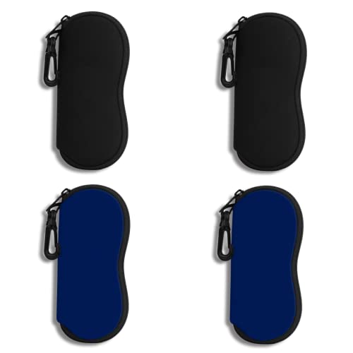 Hion Sunglasses Soft Case Ultra Light Neoprene Zipper Eyeglass Case With Belt Clip - color: 4pcs-2pcs Black+2pcs Royal Blue