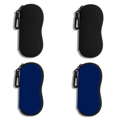 Hion Sunglasses Soft Case Ultra Light Neoprene Zipper Eyeglass Case With Belt Clip - color: 4pcs-2pcs Black+2pcs Royal Blue