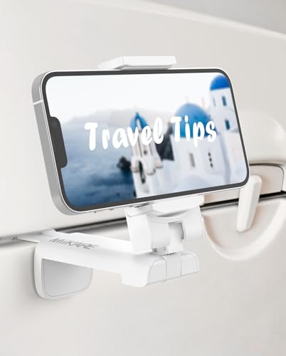 MiiKARE Travel Essentials Airplane Phone Holder, Universal Handsfree Phone Mount for Flying with 360 Degree Rotation, Travel Must Haves Phone Stand for Desk, Tray Table, White - color: White