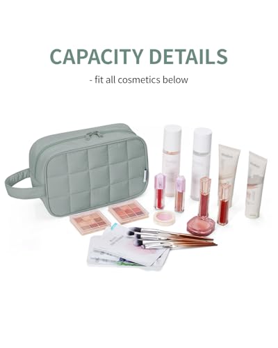 Narwey Quilted Makeup Bag Puffy Make up Bag Cosmetic Bag Organizer, Puffer Travel Toiletry Bag for Traveling Women Girl, Travel Bag for Toiletries, Skincare Medicine Bags (Sage Green) - color: Y-Sage Green