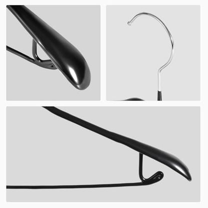 5 Pack Wide Shoulder Hangers 17” Metal Suit Hangers Smooth Soft Gloss Grippy Flexible Thick Rubber Blazer Non Slip Jacket Clothes Hangers Black - color: Black