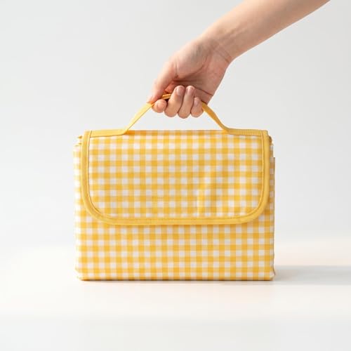 Loulangems Extra Large 2m x 2m Orange Plaid Picnic Mat, Sandproof Waterproof Outdoor Blanket, Orange Plaid Picnic Blanket for Campin and Hiking, Machine Washable