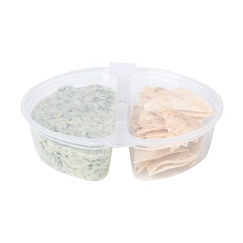 Restaurantware Futura 4 Ounce Snack Containers 100 Microwavable Sauce Containers - 2 Compartments Hinged Lid Clear Plastic Portion Cups For Condiments Or Dips - size: 6 oz