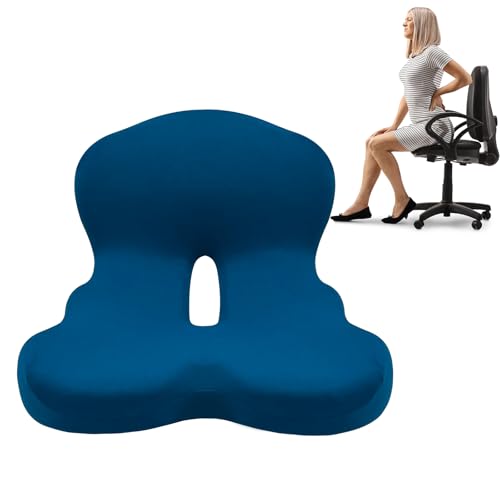 Buttocks Cushion for Office Chair Memory Foam Seat Pad for Butt Support Tailbone Relief Ergonomic Chair Cushion for Home Car Travel or Work (Navy Blue) - color: Navy Blue