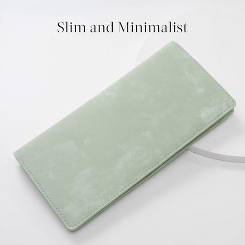 Bveyzi Ultra Slim Thin Leather RFID Blocking Credit Card Holder Bifold Clutch Wallets for Women - color: Sage Green