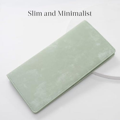 Bveyzi Ultra Slim Thin Leather RFID Blocking Credit Card Holder Bifold Clutch Wallets for Women - color: Sage Green