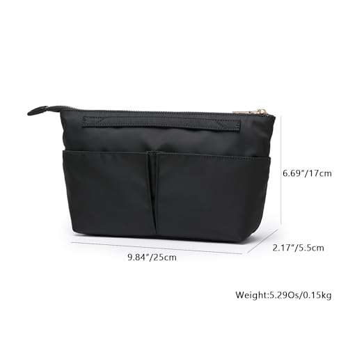 Cosmetic Bag Storage Organizer Insert Lightweight Waterproof Nylon Fabric with Zipper Closure Ideal for Travel Tote Bags（nylon-black） - color: Nylon-black