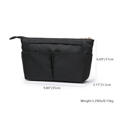 Cosmetic Bag Storage Organizer Insert Lightweight Waterproof Nylon Fabric with Zipper Closure Ideal for Travel Tote Bags（nylon-black） - color: Nylon-black