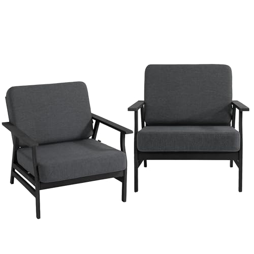 Dark Wood Patio Chair Outdoor Bistro Set, 2 Piece Outdoor Armrest Chair All Weather Patio Sofa Furniture Backyard Conversation Sets with Cushions - Dark Gray - color: Charcoal Gray, size: 2PCS