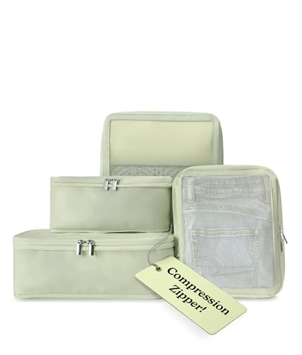 Vandel Space-Saving Compression Packing Cubes for Women, Men, Compressible Carry On Suit Case Organizer Luggage Packing Cubes for Travel Organizer Bags for Luggage and Backpacks, Suitcase Cube - color: 6. Sage, size: 4 Packing Cubes