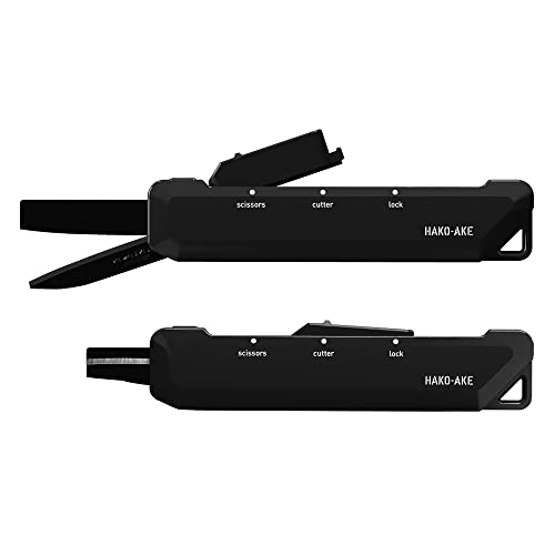KOKUYO 2-Way Portable Scissors, HAKO-AKE Compact Pocket Size Travel Scissors, Titanium Blade All Purpose Craft Scissor Box Cutter for Office, Travel and Home. Black (HASA-T420D) - color: Black