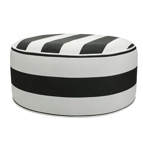 Inflatable Outdoor Ottoman,20"x9" Portable Patio Pouf,Water Resistant,Fade-Resistant,Round Blow Up Footrest Stools for Home Garden Camping Travel(Black and White) - color: Black and White