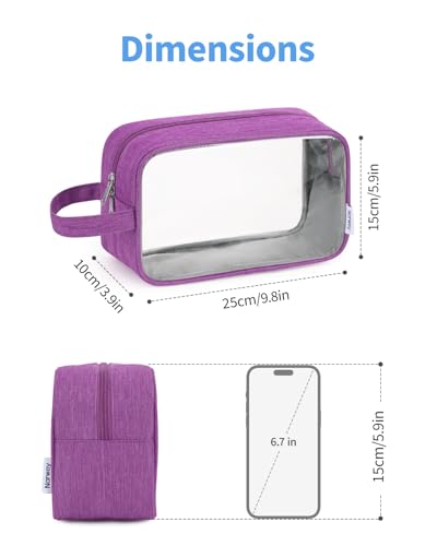Narwey Clear Travel Toiletry Bags for Traveling Toiletries Men Women, Clear Makeup Bag Cosmetic Bag with Zipper, Make Up Pouch Organizer Bag with Handle, Skincare Beach Snack Medicine Bag, Purple - color: Clear-Purple