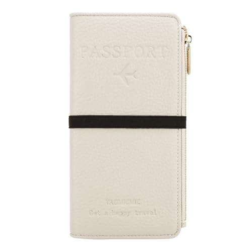 DOB SECHS White Leather Passport Holder, RFID Blocking Passport Wallet Credit Cards Case for Women, Travel Accessories Organizer Pouch Bag with ID Window+Zippered Cash Pocket+SIM Slots - color: Blue-1