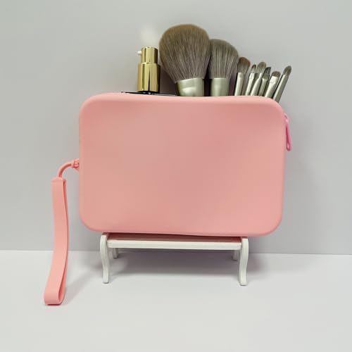 Large Silicone Multifunctional Essential Bag Portable Travel Makeup Bag for Women Men Cards Cash Bag Zipper Pouch (Pink) - color: Pink