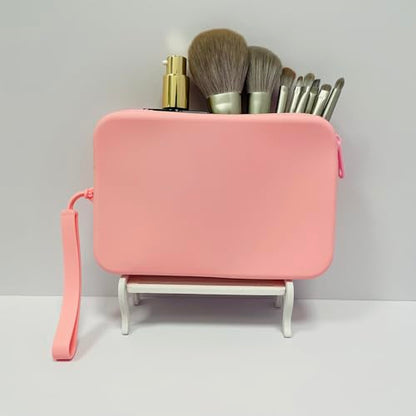 Large Silicone Multifunctional Essential Bag Portable Travel Makeup Bag for Women Men Cards Cash Bag Zipper Pouch (Pink) - color: Pink