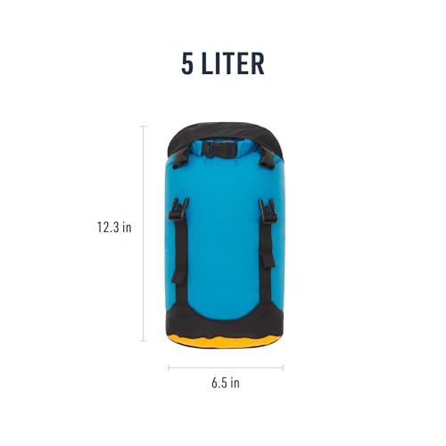 Sea to Summit eVac Compression Dry Bag, Waterproof Compression Sack, 5 Liter, Turkish Tile Blue - color: Turkish Tile Blue, style: 5 Liter