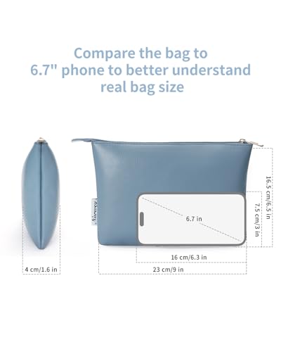 Narwey Small Makeup Bag for Purse Small Cosmetic Bag Women PU Leather Travel Makeup Pouch Zipper Pouch (Greyish Blue) - color: A-Greyish Blue