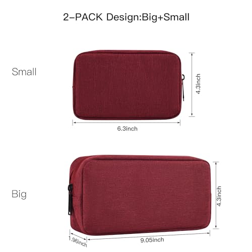 imComor Universal Electronics Accessories Case Bag, 2-Pack Portable Soft Carrying Case Bag Pouch Wire Cable Organizer for Hard Drive, Power Adapter, Laptop Mouse, Cosmetics Kit, Small+Big-Wine Red - color: Wine Red