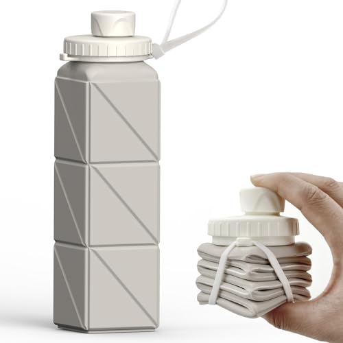 BEAUTAIL Collapsible Water Bottles 20.6oz, Silicone Foldable Portable Travel Water Bottle, Lightweight Reusable Leakproof for Traveling Camping Hiking Cycling Yoga Sports Outdoor - color: Starlight