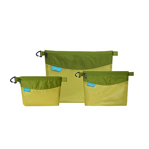 pack all 3 Pcs Water-resistant Material Zipper Pouch Set, Mesh Zipper Bags for Storage, Travel, Office (Green) - color: Green, size: Set