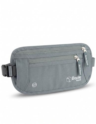 Money Belt for Travel w/RFID Blocking Technology - Hidden Travel Money Pouch for Cash, Credit Cards, Passport, and Travel Valuables - Secure Water Resistant Money Belt for Men & Women - Gray - color: Grey