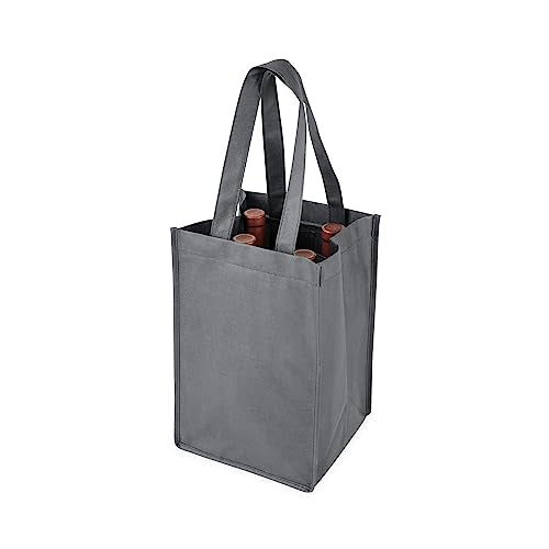 True Wine Tote Bag, 4 Bottle Wine Carrier, Wine Carrier Tote Bag with Dividers, Reusable Wine Bags, Wine Bottle Carrier Tote - color: Gray