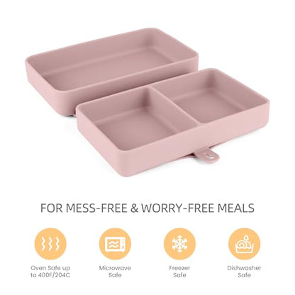 Silicone Baby Plate, Foldable & Compact Food Grade Silicone Plates, Foldable Toddler Travel Essential with Suction for Toddlers (Blush) - color: Blush