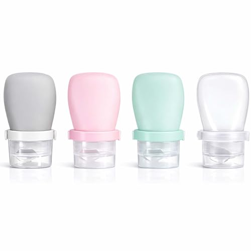 1 oz Silicone Travel Bottles, Leakproof Squeeze Bottle Mini Travel Size Container for Toiletries Lotion Shampoo and Conditioner Liquid Salad Dressing to go Condiment, TSA Approved, 4 Pack - color: Grey, Pink, Green, White, size: 1 oz