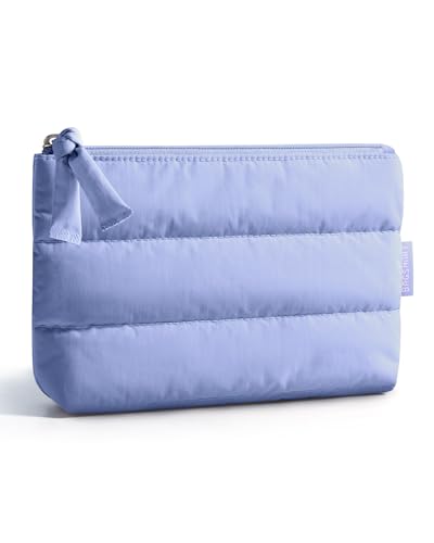 BAGSMART Small Makeup Bag, Puffy Portable Cosmetic Pouch with Charm Zipper, Water-Resistant Travel Organizer for Women (Lavender, Small) - color: 02-Lavender, size: Small