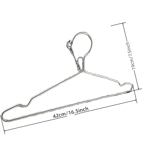 16.5” Wire Hanger 4mm Lockable Hangers 10Pack Stainless Steel Slim Thin Heavy Duty Windproof Lock Hook Metal Space Saving Clothes Hotel Hangers for RV Camping Silver (10)