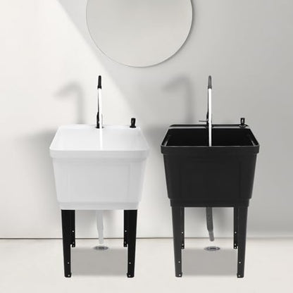 MOCHAG Freestanding Utility Sink Laundry Tub, Space Saving Large Floor Mounted Wash Station w/Rotatable Faucet&Gooseneck Sprayer, Laundry Sink for Restaurant, Laundry, Store, Utility Room