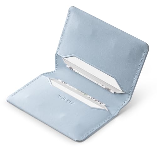VULKIT Slim Minimalist Card Holder RFID Blocking Leather Credit Card Holder Front Pocket Wallet Magnetic Closure - color: Sky Blue
