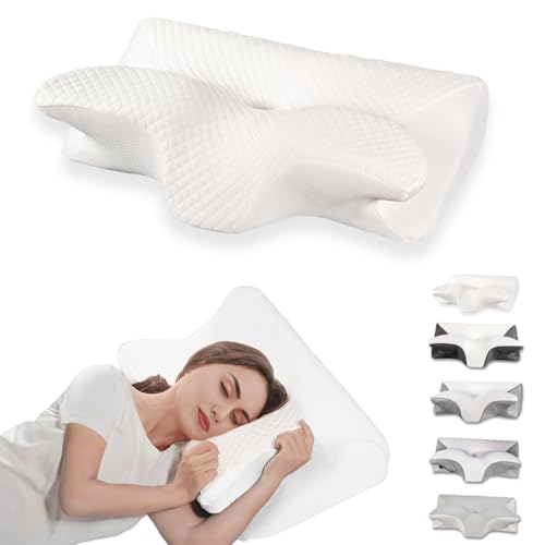 Cervical Pillow for Neck Pain Relief, Ergonomic Contour Orthopedic Pillow for Sleeping Shoulder Pain & Support, Cozy Memory Foam Neck Pillow with Pillowcase for Side Back Stomach Sleeper(White) - color: White