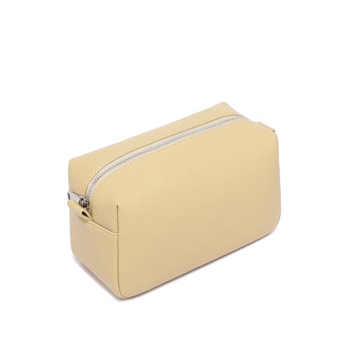 PU leather Organizer Bag Lightweight Cosmetic Bag with Ring Clasp Perfect Travel Makeup Bag for Women (Ground Lotus/PU) - color: Almond Yellow/PU