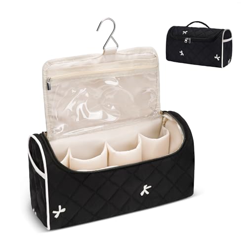 Quilted Hair Tools Travel Bag, Cute Portable Organizer Case with Hanging Hook, Compatible with Dyson Airwrap Styler,Hair Curler Accessories - color: White Bow