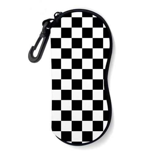 Sunglasses Soft Case, Ultra Light Portable Neoprene Zipper Glasses Case for Men Women - color: Black Plaid
