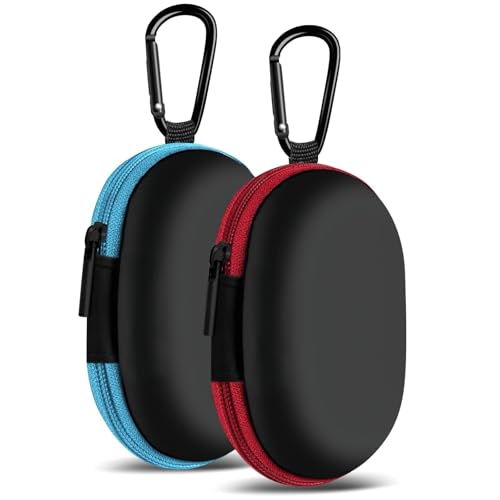 for Earbuds Carrying Case, 2Pack, Red+Blue Small Oval Storage Cases, Portable Storage Earbud Pouch Bag for Earbuds, in-Ear Headphones, Earphones, Headsets, USB Charging Cable - color: B3-oval blue+red