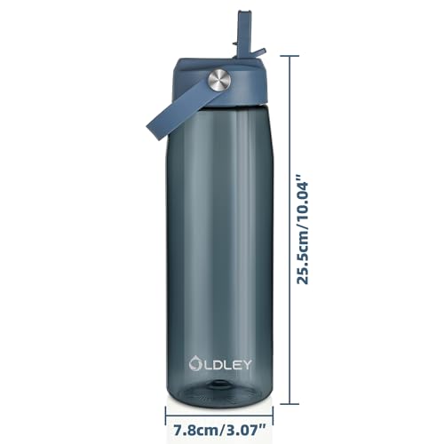OLDLEY 32 oz Water Bottle with Straw, Leakproof Sports Water Bottle with Carry Strap, BPA-Free Large Water Bottles for Home,Travel, School, Outdoors, Gym, Tritan, Ink Blue - color: Ink Blue