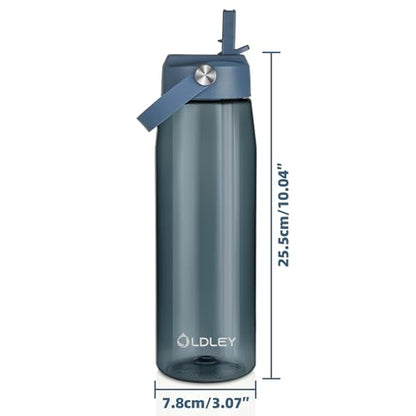 OLDLEY 32 oz Water Bottle with Straw, Leakproof Sports Water Bottle with Carry Strap, BPA-Free Large Water Bottles for Home,Travel, School, Outdoors, Gym, Tritan, Ink Blue - color: Ink Blue