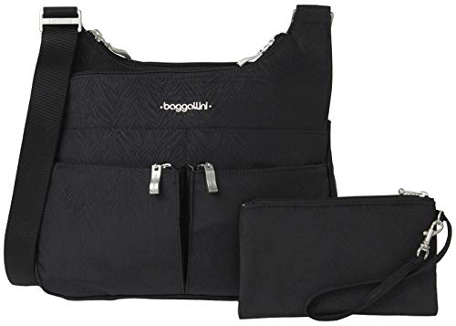 Baggallini Crossbody Travel Bag 11x8.5 Lightweight Water-resistant Nylon Handbag - color: Black Zebra