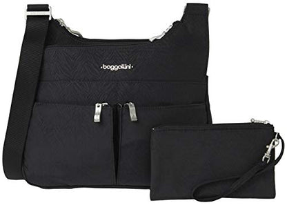 Baggallini Crossbody Travel Bag 11x8.5 Lightweight Water-resistant Nylon Handbag - color: Black Zebra